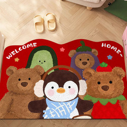 Cute Style Doormat with Plush Toy, Silk Loop Entrance Mat, Dust-Removing, Dirt-Resistant, Non-Slip Foot Mat, Customizable Carpet for the Doorway