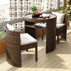 Balcony Small Table and Chair Set, Household Tea Table and Chair Combination, Foldable Table and Chairs, Outdoor Rattan Chair Three-Piece Set, Courtyard Leisure Coffee Table