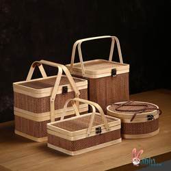 Multi-Layered Bamboo Baskets for Delivering Meals, Handmade Bamboo Baskets for Delivering Food, Traditional Bamboo Baskets, Old-Fashioned Large Mooncake Boxes