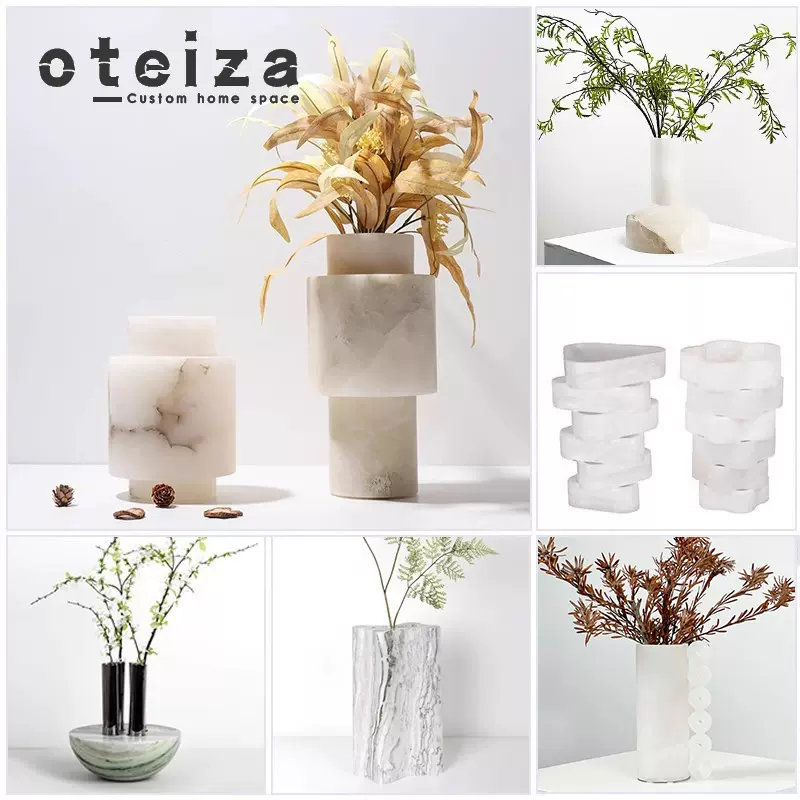 Oteiza现代轻奢高档大理石花瓶摆件花器装饰品样板间客厅玄关软装-Taobao