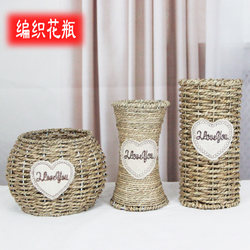 Vase Ornaments for Living Room, Flower Arrangements with Baby's Breath, Dried Flowers, Handmade Grass and Vine Woven Baskets, Flower Pots, Glass and Metal Flower Buckets