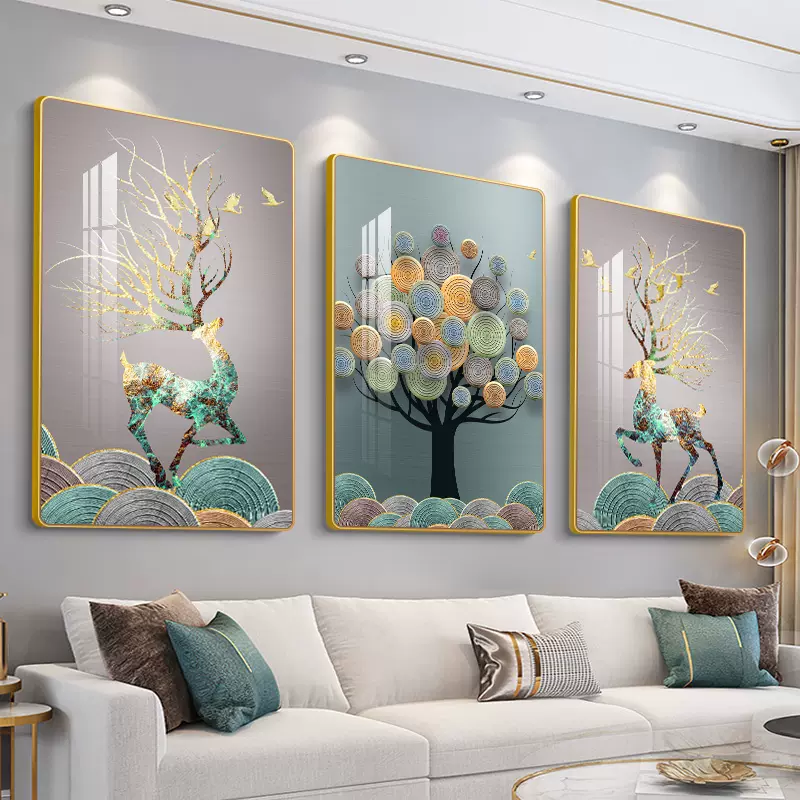 クリアランス純正 客間装飾画現代簡単ソファーの背景壁三連壁画1