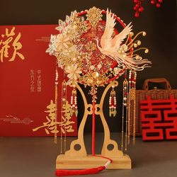 Traditional Chinese Wedding Fan DIY Kit for Brides, Simple and Elegant Double-Sided Two-Tone Handmade Wedding Fan