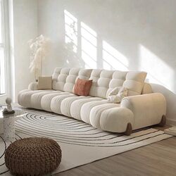   2025 New Cream Cloud Puff Sofa Modern Simple Straight Row Cat Scratch Fabric Living Room Fabric Sofa