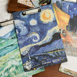 Half-Ink Stationery, High Aesthetic Value, Simple Design, ins Style A4 Wooden File Folder, Van Gogh Vintage Oil Painting Clipboard, Document and Test Paper Holder, Exam Writing Board, Drawing Multifunctional Office Supplies Storage Pad