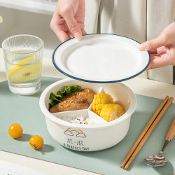 Ceramic Lunch Box with Compartments and a Sealing Lid for Office Workers, Microwaveable, with a Special Bowl and a Fresh-Keeping Box