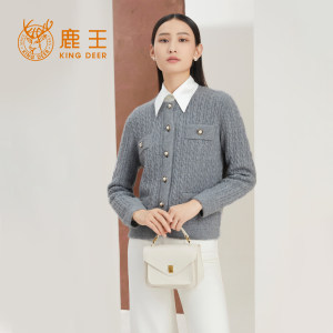 鹿王100%纯羊绒开衫女圆领变化组织保暖百搭简约长袖春秋冬新款