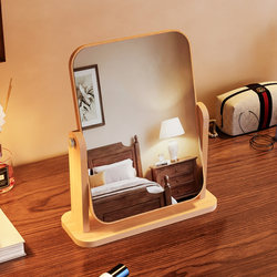 Dressing Mirror with Wooden Elements, Simple Desktop Makeup Mirror, Rotatable, Suitable for Home Use, Student Dormitory, Bedroom Tabletop