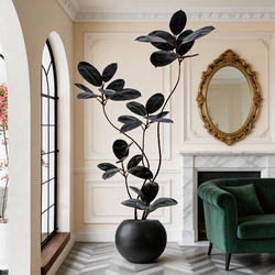 Artificial Green Plant Black Rubber Tree, High-End Luxury Indoor Living Room Large Potted Plant, Faux Tree Plant Decoration
