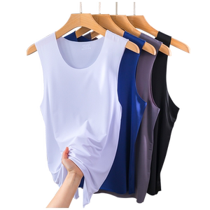 No trace ice silk vest Men's summer thin exterior wearing shoulder sleeveless T -shirts fast dry fitness column racing vest tide