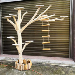 Solid Wood Cat Climbing Frame, Wear-Resistant, Non-Stick, Anti-Corrosion, Natural Wood, Large Cat Nest, Popular Cat Climbing Tree, Pet Jumping Platform