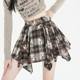 Retro old hot girl pleated skirt for women in summer irregular A-line version contrasting color anti-exposure plaid skirt pants