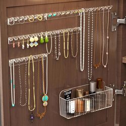 Necklace Storage Rack Behind the Mirror Cabinet Door, Bracelet and Earring Row Hooks, Anti-Tangle Wall-Mounted Jewelry Display Rack