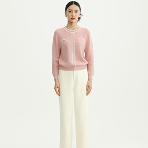 
Wear Braffin's new spring small fragrance round neck pullover pink fashionable beautiful versatile slim knitted sweater