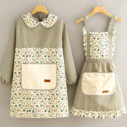 Fashionable Canvas Wear-Resistant Apron, Fresh Style, Long-Sleeve Kitchen Apron for Home Use, Cooking Apron, Anti-Stain Workwear