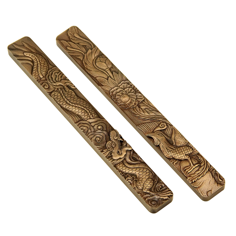 明色祥雲黃銅鎮尺文房四寶紙鎮金屬書法用品實心壓紙銅鎮尺