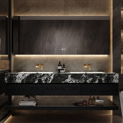 Foshan Slate Ceramic Seamless Basin Bathroom Cabinet Combination Red Oak Hotel Style Bathroom Washbasin Washstand Cabinet
