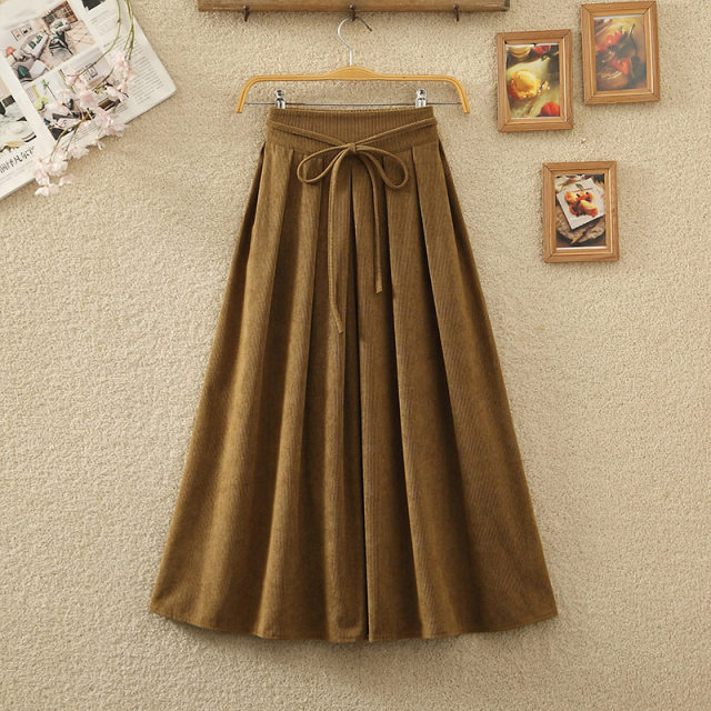 2023 autumn and winter new retro high -waisted A -line skirt light core skirts, laceli pleated skirt long skirt women
