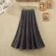 2024 Spring and Autumn New Elastic High Waist All-match Corduroy Pleated Skirt Spliced ​​Velvet Skirt Long Skirt Women's Skirt