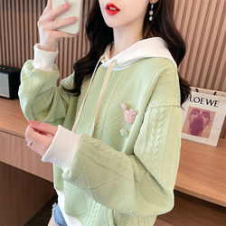 Spring Color-Blocked Hooded Sweatshirt for Women, Thin Spring and Autumn 2026 New Style, Loose Korean Design, Niche Spring Jacket