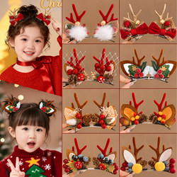 Christmas Children's Antler Hairpin 2025 New Cute and Atmospheric Forest-Style Reindeer Side Hairpin Hair Clip Headwear