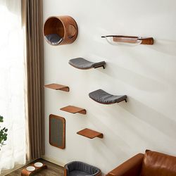 Wall-Mounted Cat Climbing Frame, Space-Saving Cat House, Integrated Cat Shelf with Accessories, Cat Scratching Post, Cat Toys, Cat Jumping Board, Genuine Product