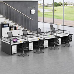 Screen Partition Office Desk and Chair Set for Four or Six People, Company Cubicles, Office Staff Multi-Person Workstation