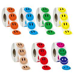 500 Stickers/Roll, 2.5cm Rolls of Self-Adhesive Colorful Smiley Face Stickers for Reward Charts and Decoration, Non-Drying Adhesive Stickers
