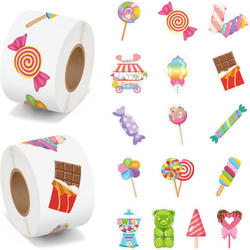 500 Stickers in a Roll, Cartoon Shaped Toy Candy Stickers, Decorative Gift Box, Self-Adhesive Stickers, Labels