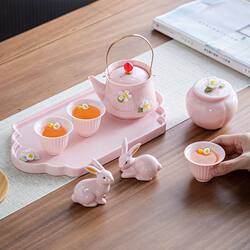 Ceramic Pinch Flower Pink Kung Fu Tea Set Tea Tray Set Girls Home Office Travel Teapot Quick Cup Exquisite