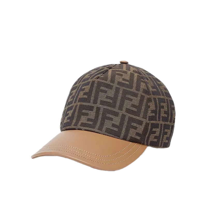 Fendi芬迪2024男女同款帽子棕色FF提花图案拼接牛皮棒球帽遮阳帽-Taobao 