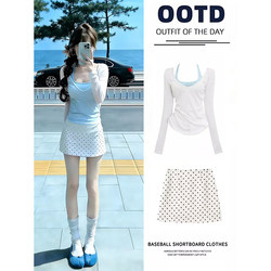 White Polka Dot Short Skirt for Women, 2026 New Style A-Line Hip-Hugging Short Skirt, Summer Complete Outfit Miu Style Outfit