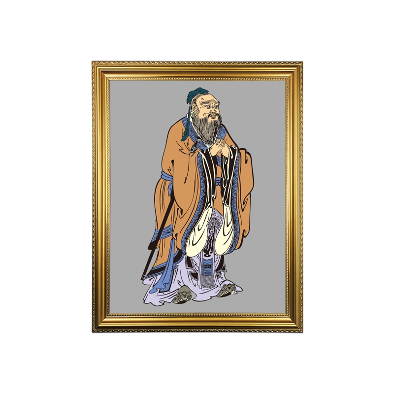 孔子画像挂像孔夫子像全身像客厅中堂墙壁有框挂画
