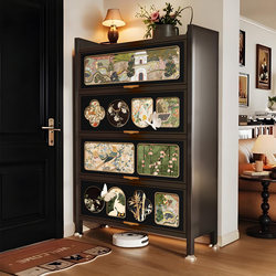 Vintage-Style Entryway Shoe Cabinet for Home Use, Multi-Layer Large-Capacity Foyer Cabinet, Storage Cabinet, Thickened Carbon Steel Dust-Proof Shoe Rack