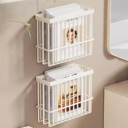 Toilet Bookshelf, No-Drill Bathroom Wall-Mounted Storage Rack, Wall Storage Box for Books, Wall-Mounted Storage Basket