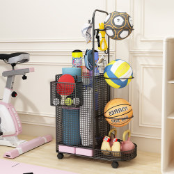 Yoga Mat Storage Basket with Wheels, Fitness Equipment Storage Rack, Gap Storage for Badminton Rackets and Basketball Items