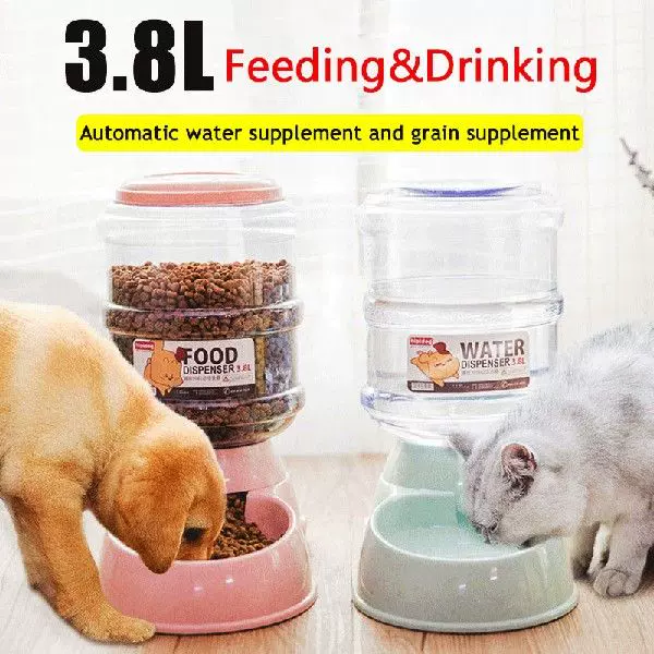 3.8L Dog Automatic Feeders Plastic Water Bottle Cat Bowl Feeding