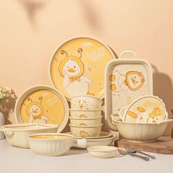 Cute Duck Bowl and Chopsticks Set for Couples, New Household Plates and Dishes, Tableware for One or Two People, Ceramic Rice Bowls and Plates