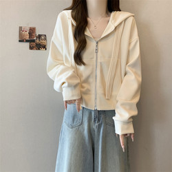 American-Style Casual Hooded Long-Sleeve Sweatshirt Jacket for Women, 2026 Spring and Autumn, Plus-Size Short Outerwear Top