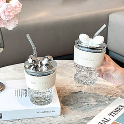 Cup, Glass Straw Cup, Office High-Value Coffee Cup, Couple Drinking Cup, Household Juice Cup, New Model 2025