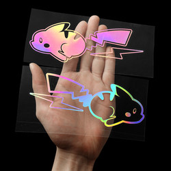Lightning Pikachu Hollow Car Sticker Creative Personality Trendy Car Body Cartoon Waterproof Colorful Laser Car Sticker