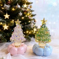 Jingdezhen Ceramic Base Rotating Christmas Tree Ins-Style Glass Cute Handmade Healing Ornament Christmas Desktop Decoration