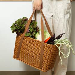 Japanese Rattan-Style Woven Picnic Basket, Tote Bag, Shopping Basket, Grocery Basket, Fruit Picking Basket, Snack Storage Basket