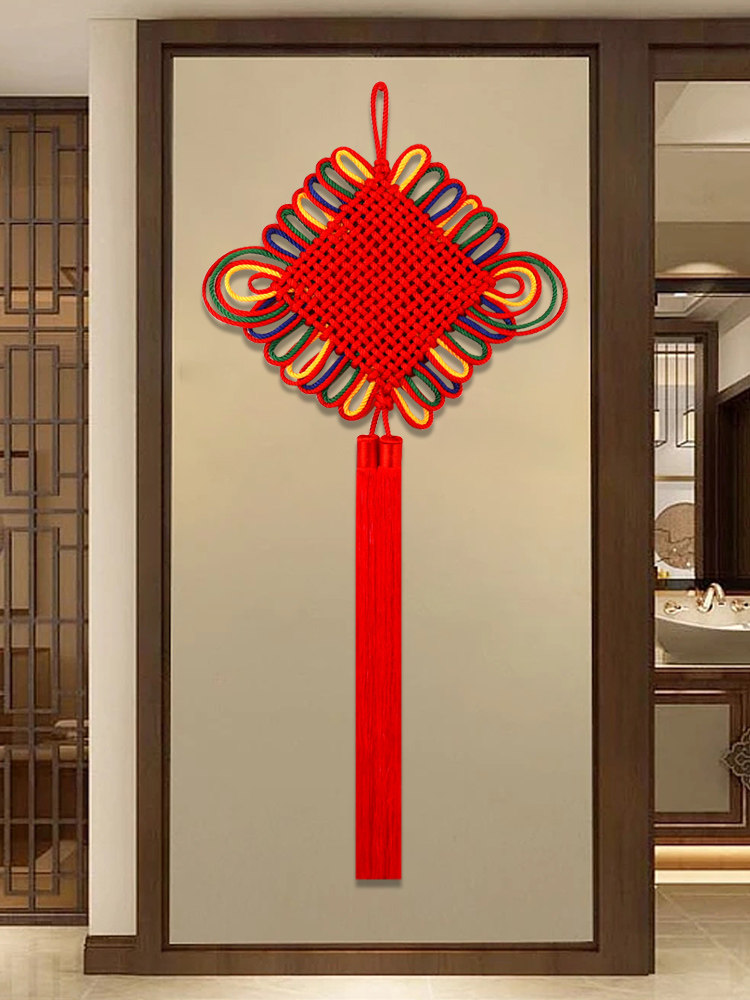 Nodo Cinese Decorativo In Velluto Rosso - Simbolo Di Fortuna E Riunione, Tessuto A Mano - Foto 7