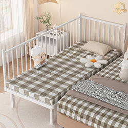 Wrought Iron Children's Splicing Bed with Guardrails, Adjustable Height, Widening Feature for Baby Bedside, Bedroom Small Bed, Height-Adjustable Single Bed