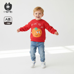 Pig David Autumn and winter plus velvet sweater pants male and female baby baby cute round collar jacket jackets out of clothing
