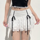 IAEY French sweet girl ~ Lace lace skirt with bow tie pleated waist A-line skirt pleated skirt
