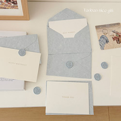 Haze Blue Envelope Greeting Card Set, Sheepskin Texture Letterhead, Birthday Wishes, Handwritten Letter, Party Invitation