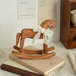 Cute Days Retro Nostalgic Wood Carving Rocking Horse Ornament Bedroom Entrance Solid Wood Desktop Decoration Photo Props