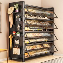 Steel Shoe Cabinet for Home Use, Multi-Layer Storage Integrated Against the Wall, Dust-Proof Entryway Hallway Storage Shoe Rack